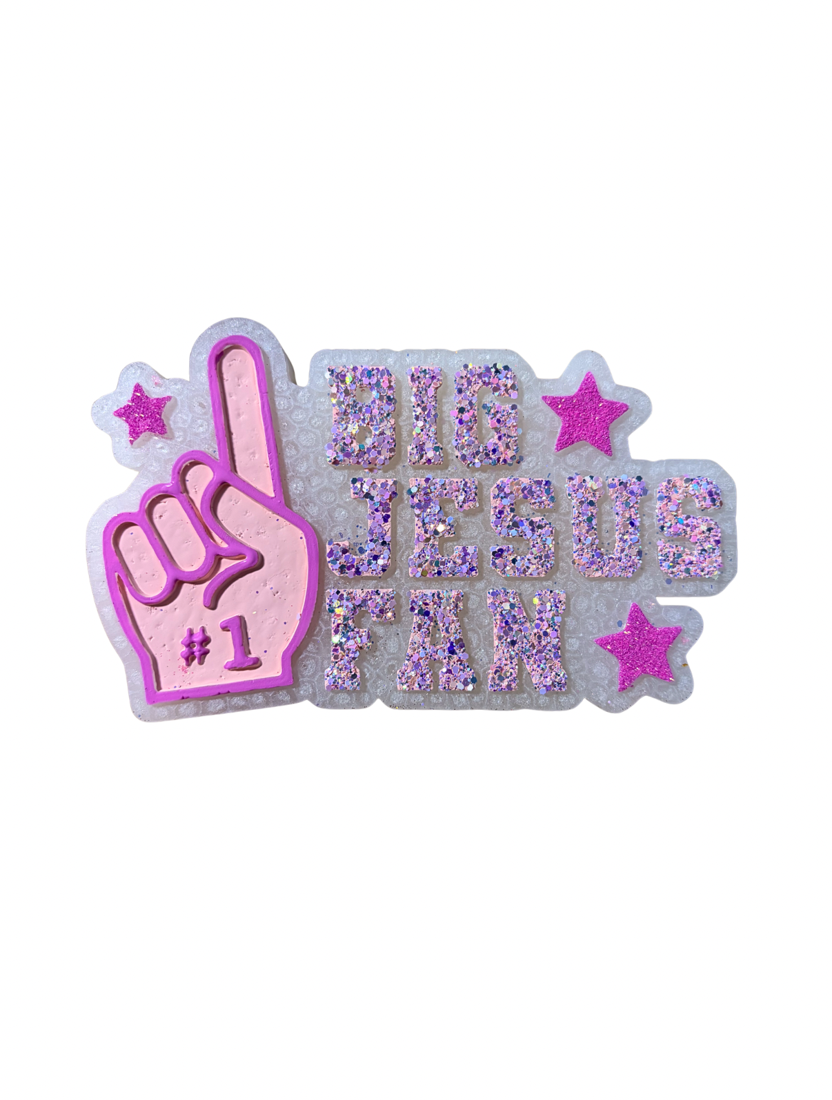 pink glitter big Jesus fan