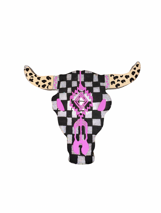 checkered/leopard bull skull